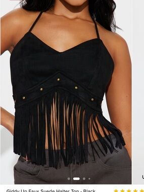 Faux Suede Halter Top - Black